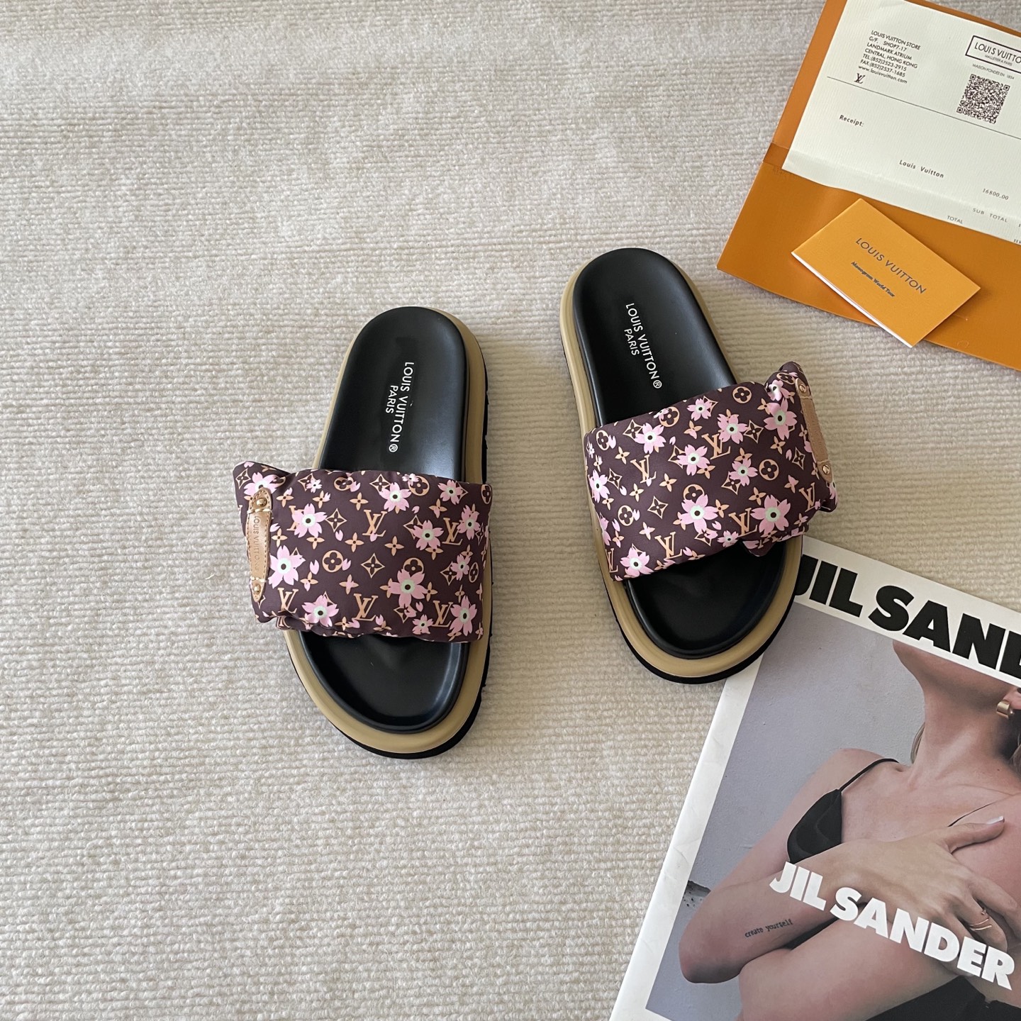 L style Velcro flat slippers