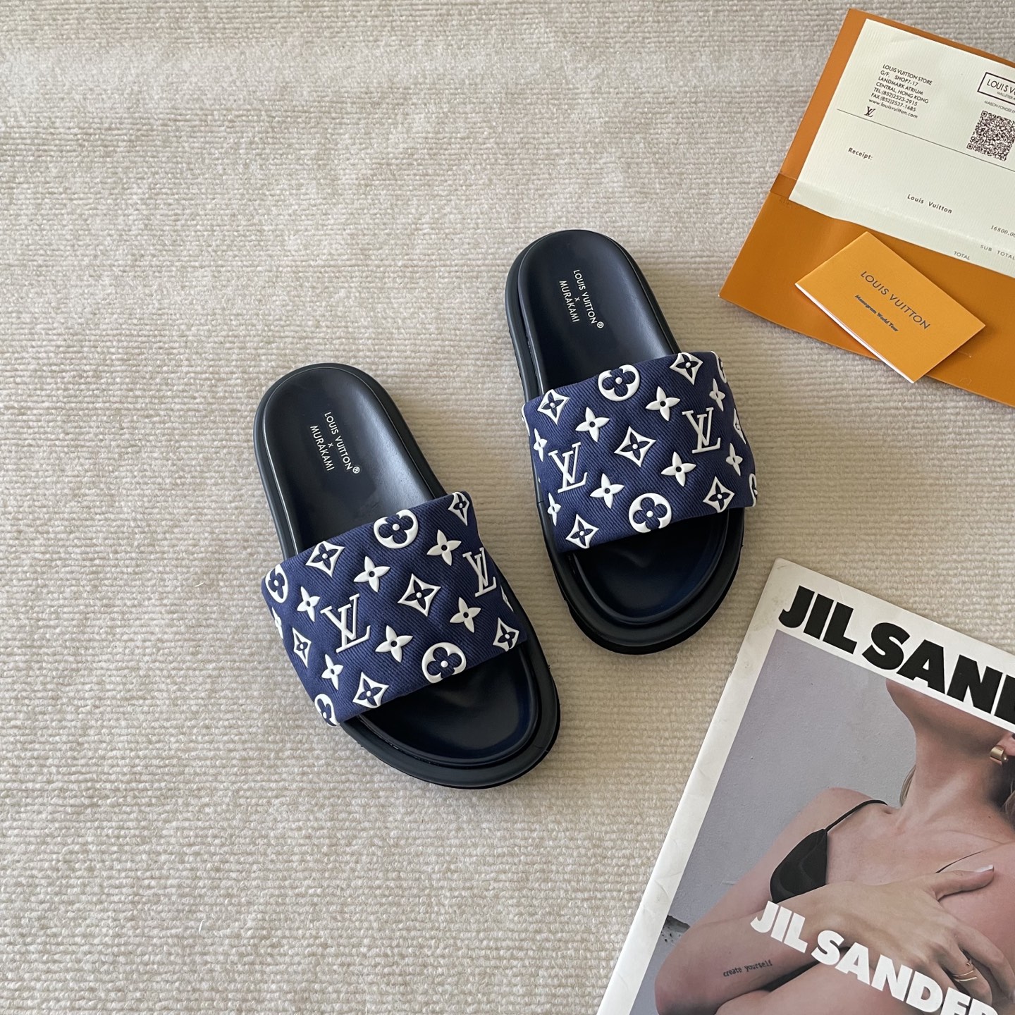 L style Velcro flat slippers