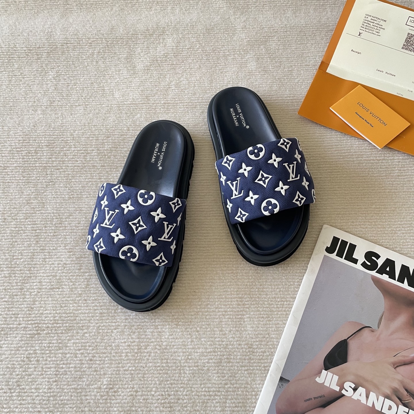 L style Velcro flat slippers