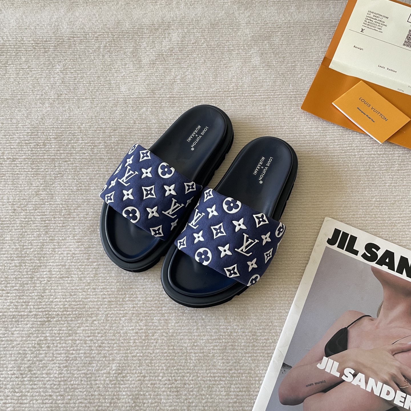 L style Velcro flat slippers