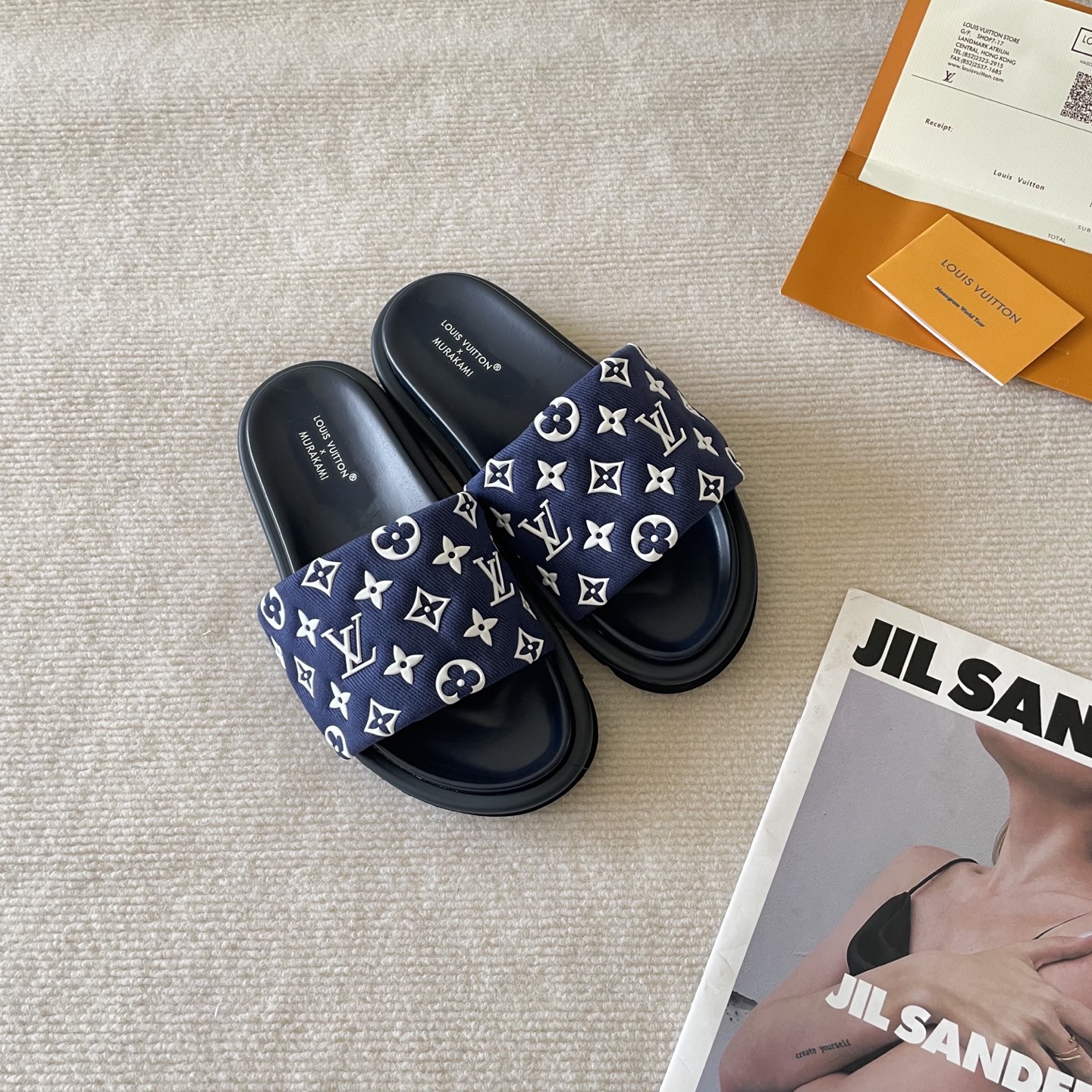 L style Velcro flat slippers