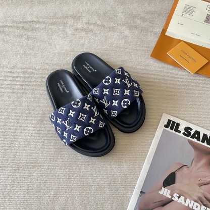 L style Velcro flat slippers