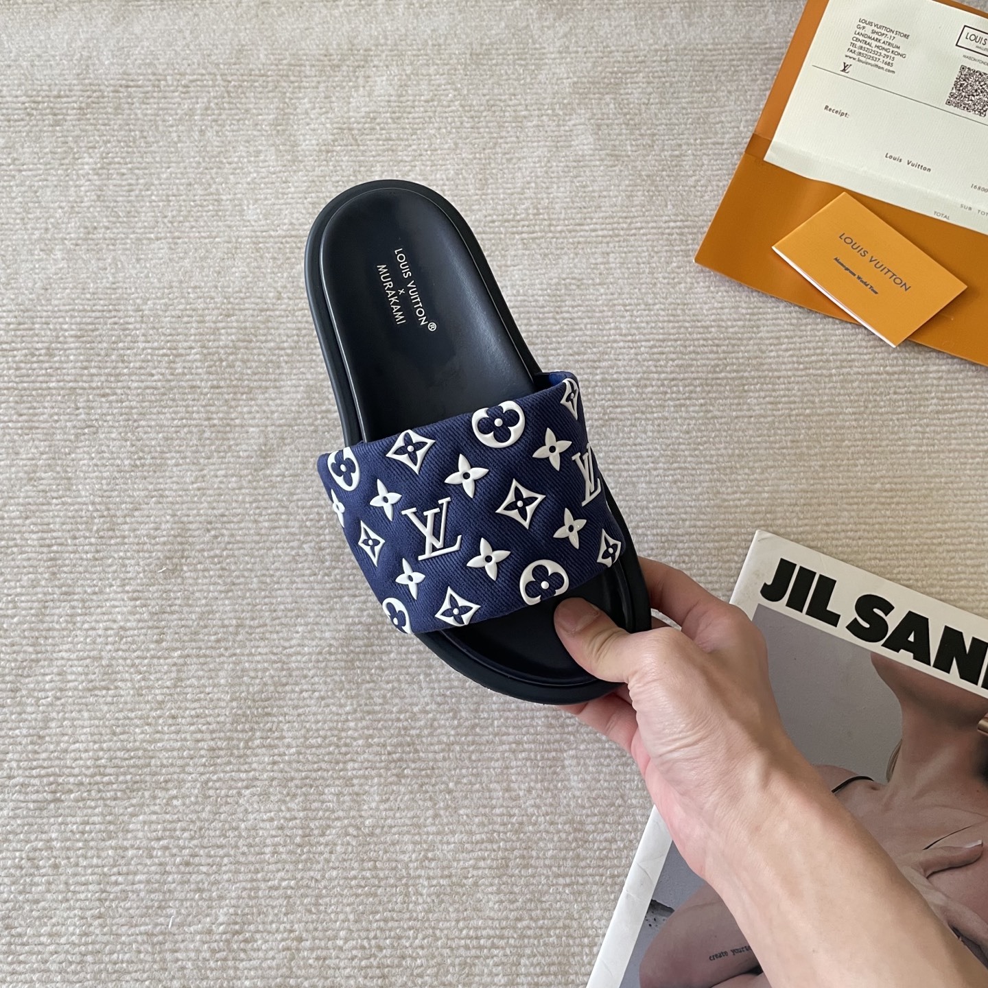 L style Velcro flat slippers