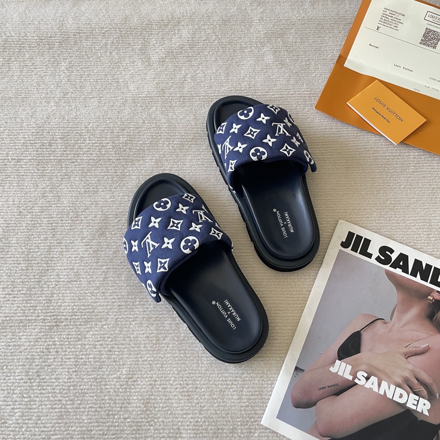 L style Velcro flat slippers