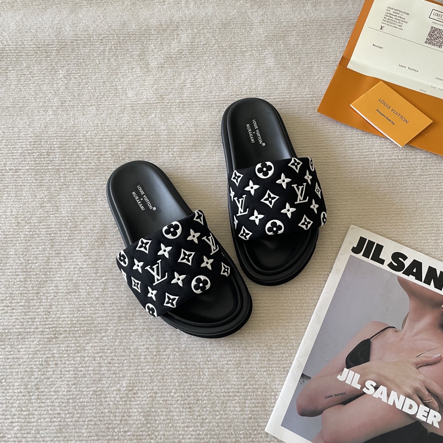 L style Velcro flat slippers