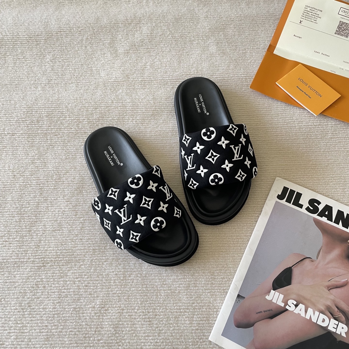 L style Velcro flat slippers