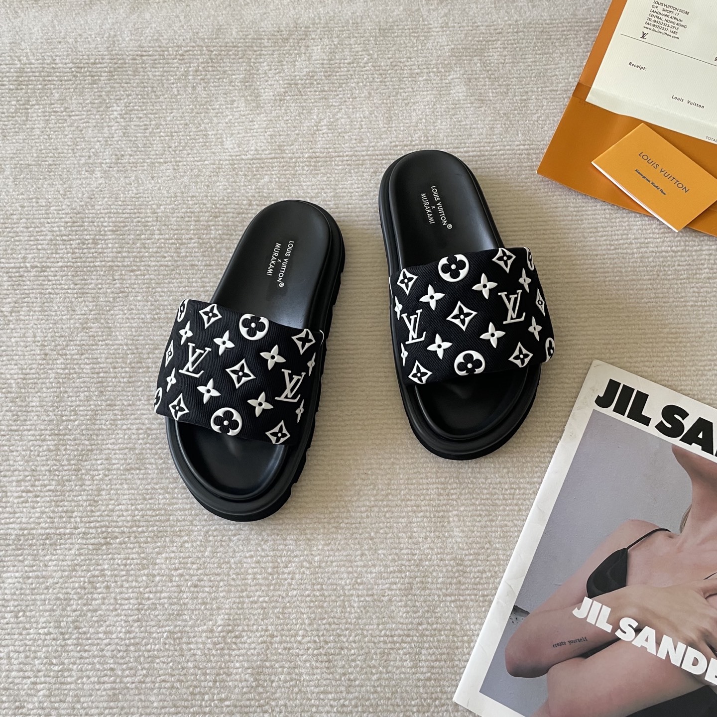 L style Velcro flat slippers