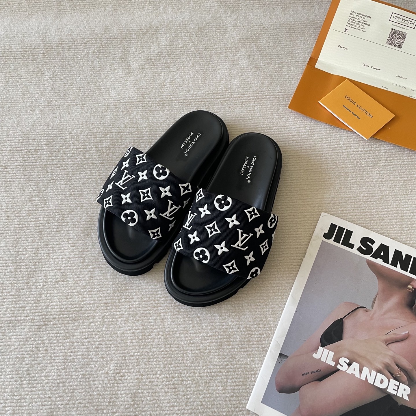 L style Velcro flat slippers