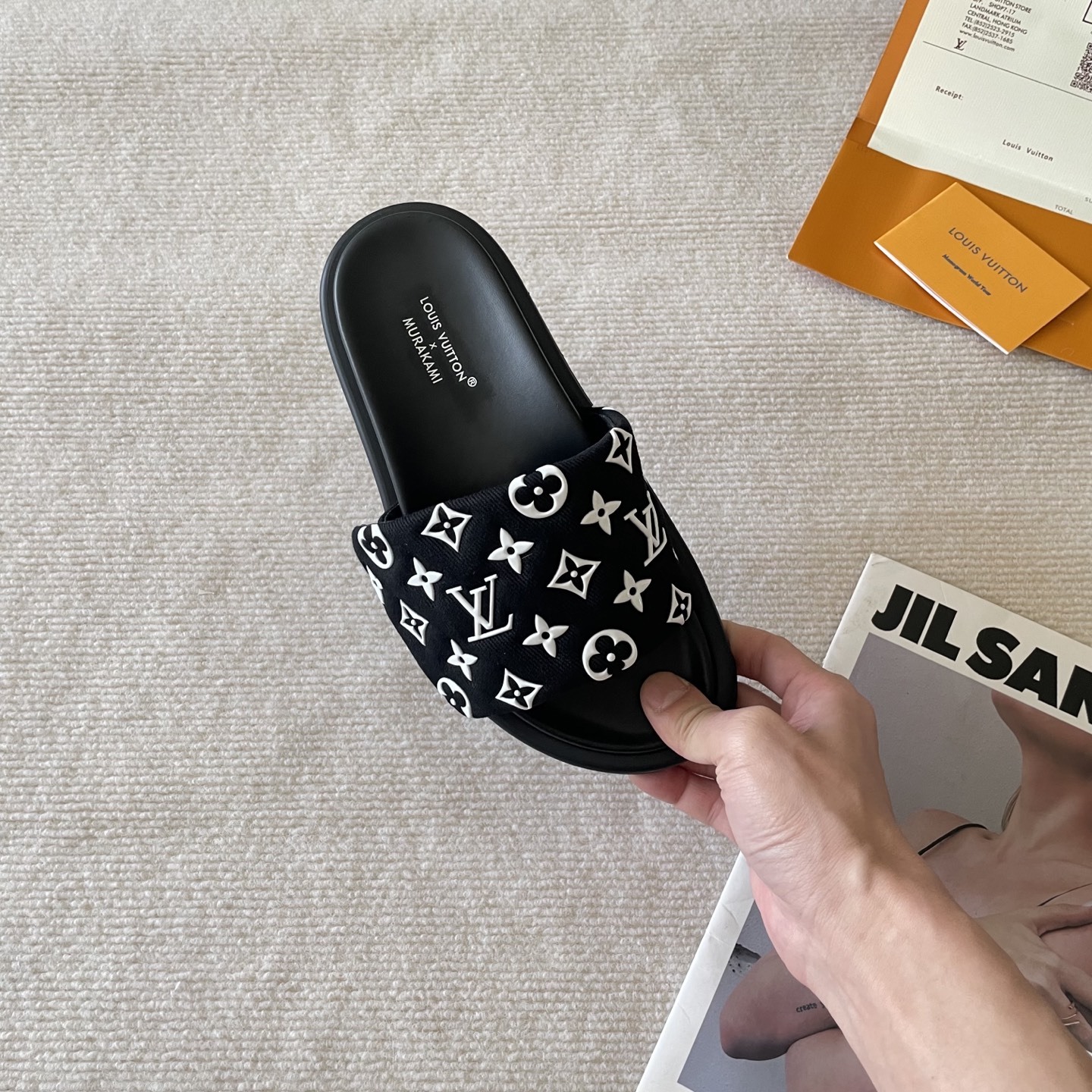 L style Velcro flat slippers