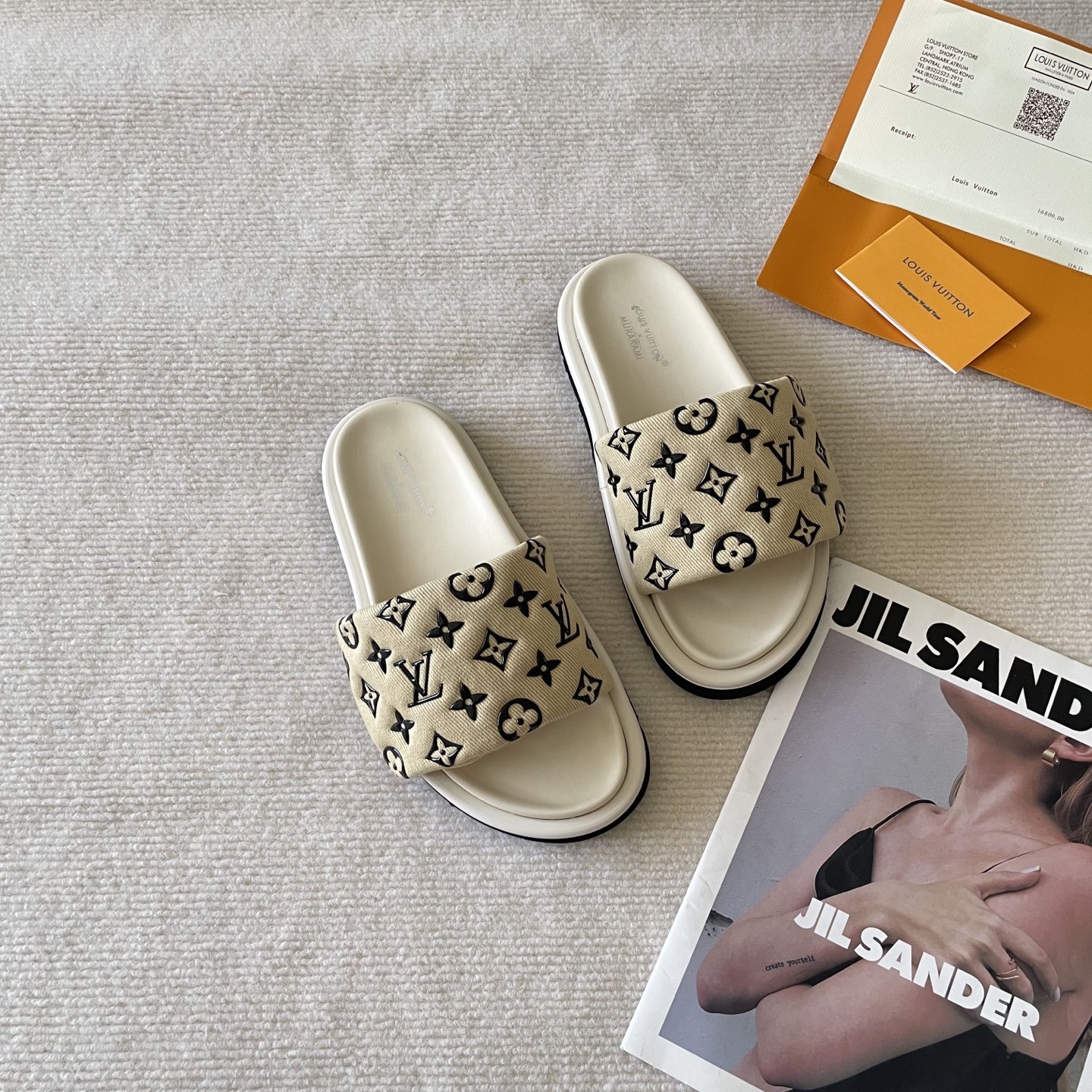 L style Velcro flat slippers