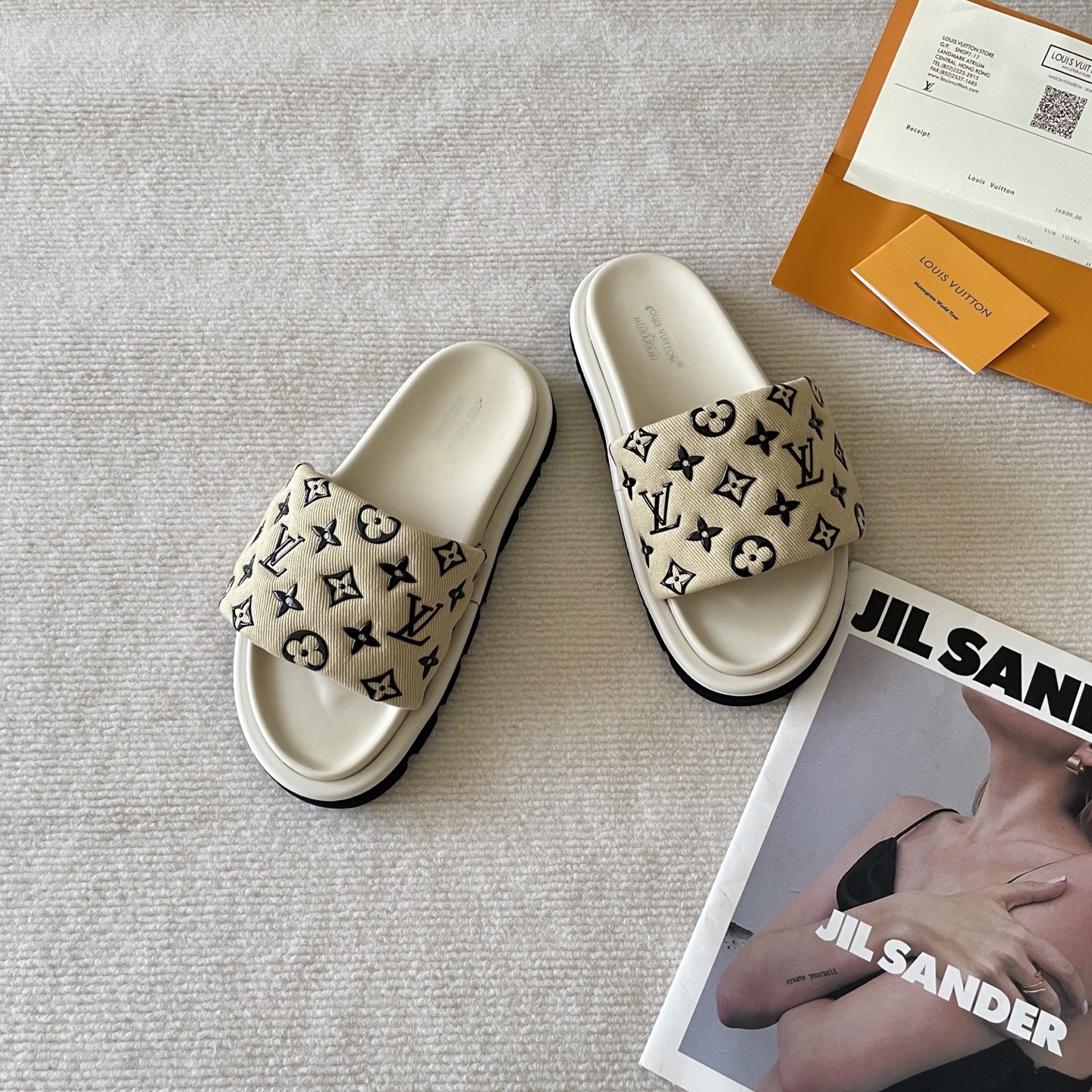 L style Velcro flat slippers