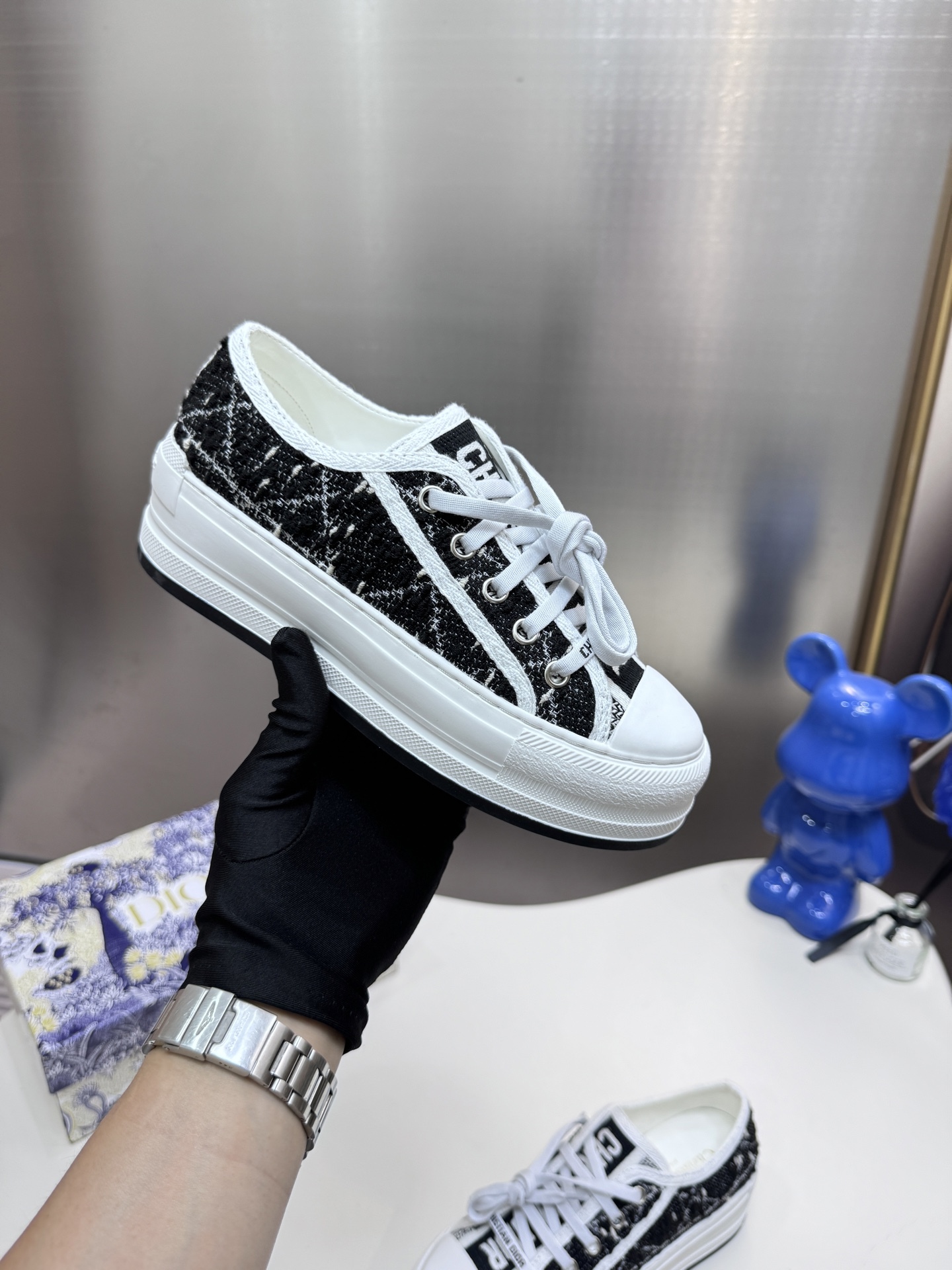 D style Low-top knitted platform sneakers