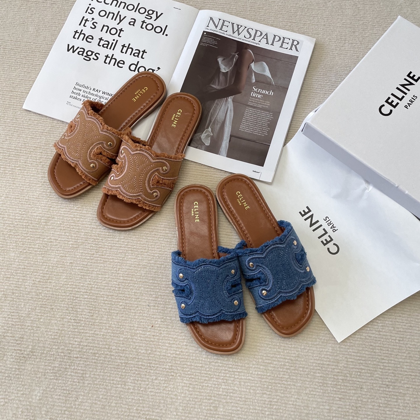 C style Arc de Triomphe micro logo flat slippers