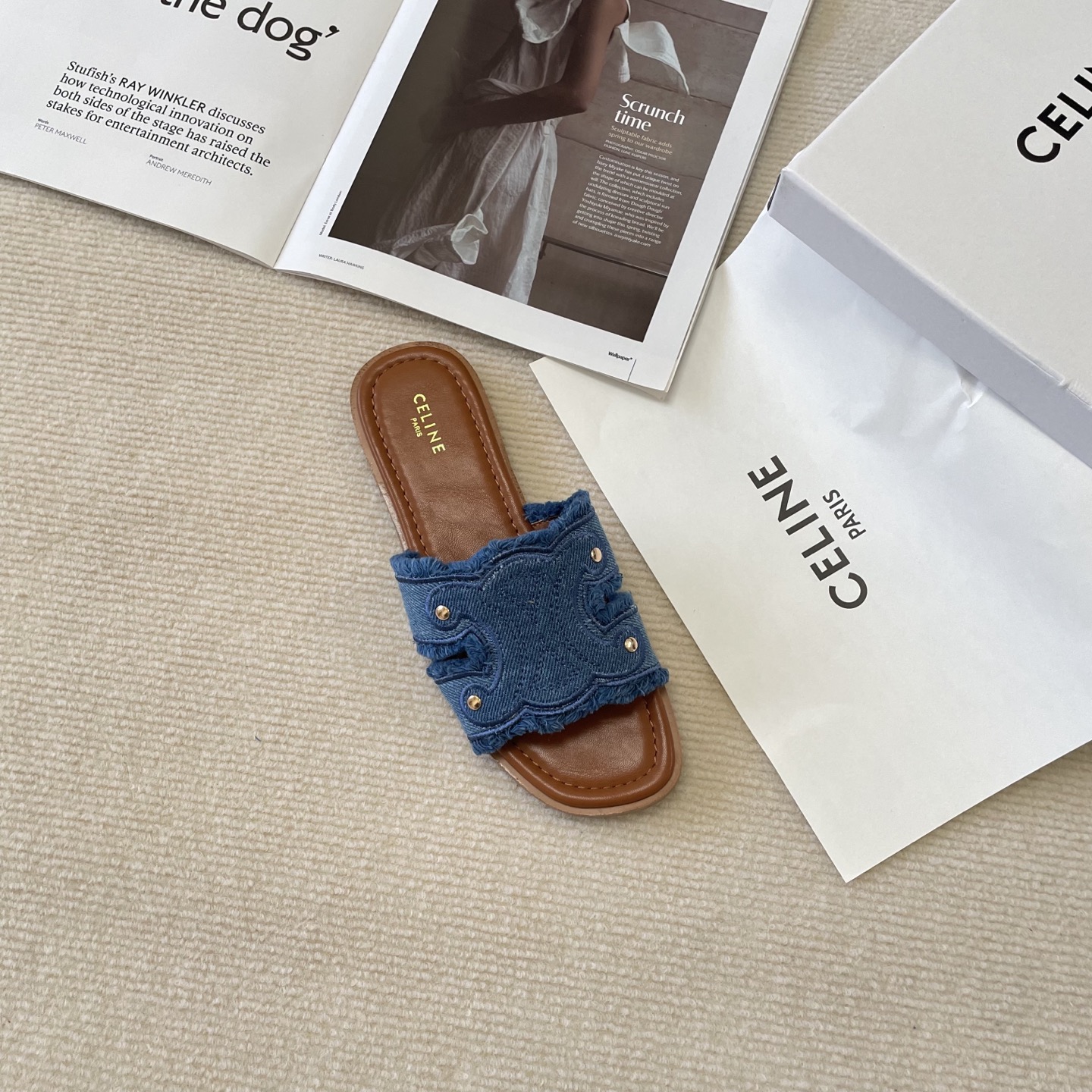 C style Arc de Triomphe micro logo flat slippers