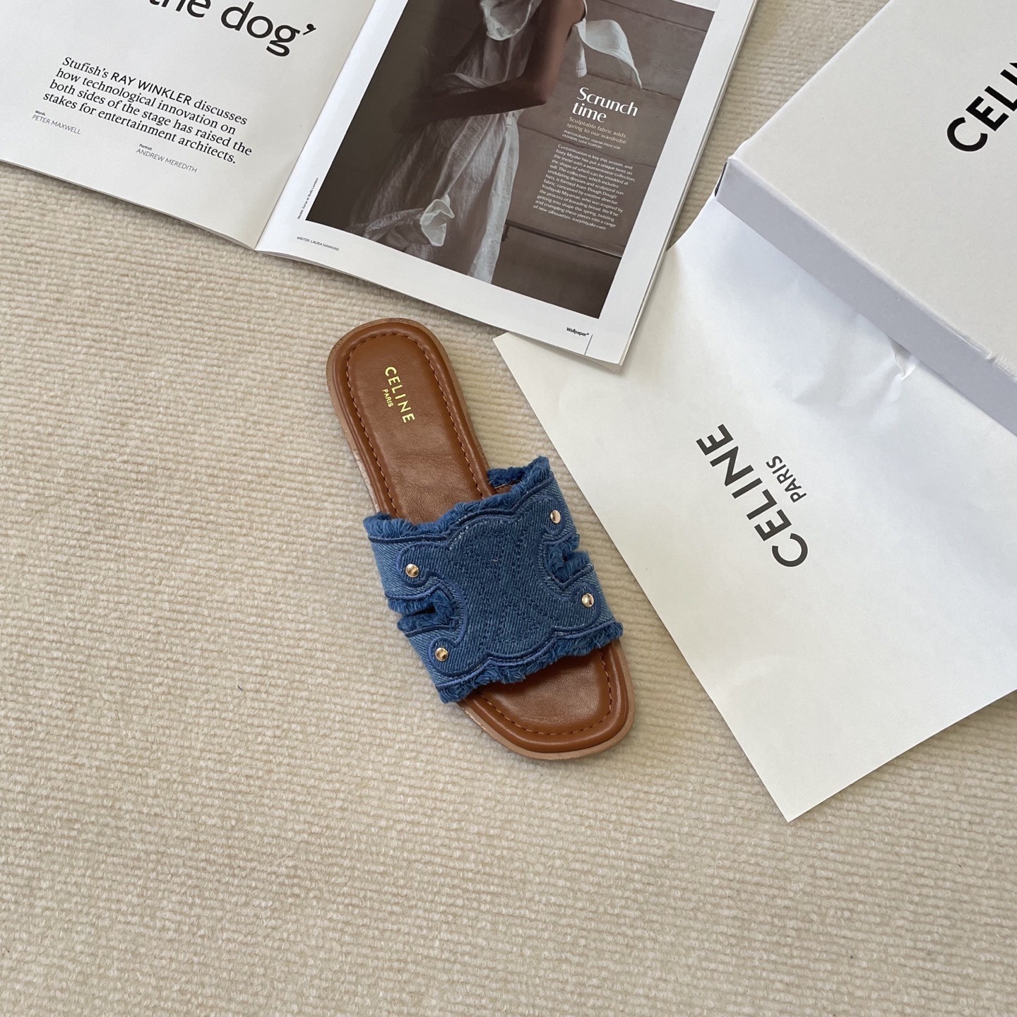 C style Arc de Triomphe micro logo flat slippers