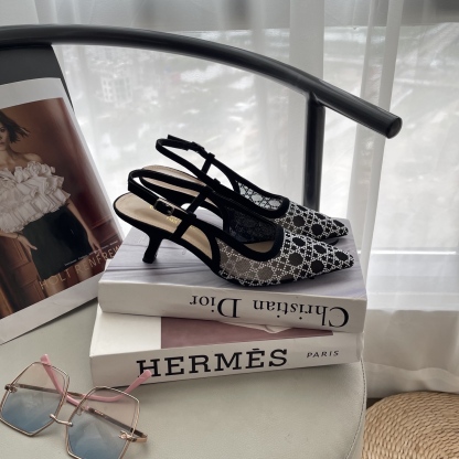 D style Mesh diamond pointed toe kitten heel sandals 6.5