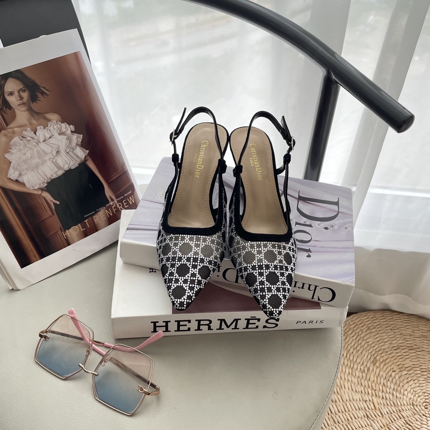 D style Mesh diamond pointed toe kitten heel sandals 6.5