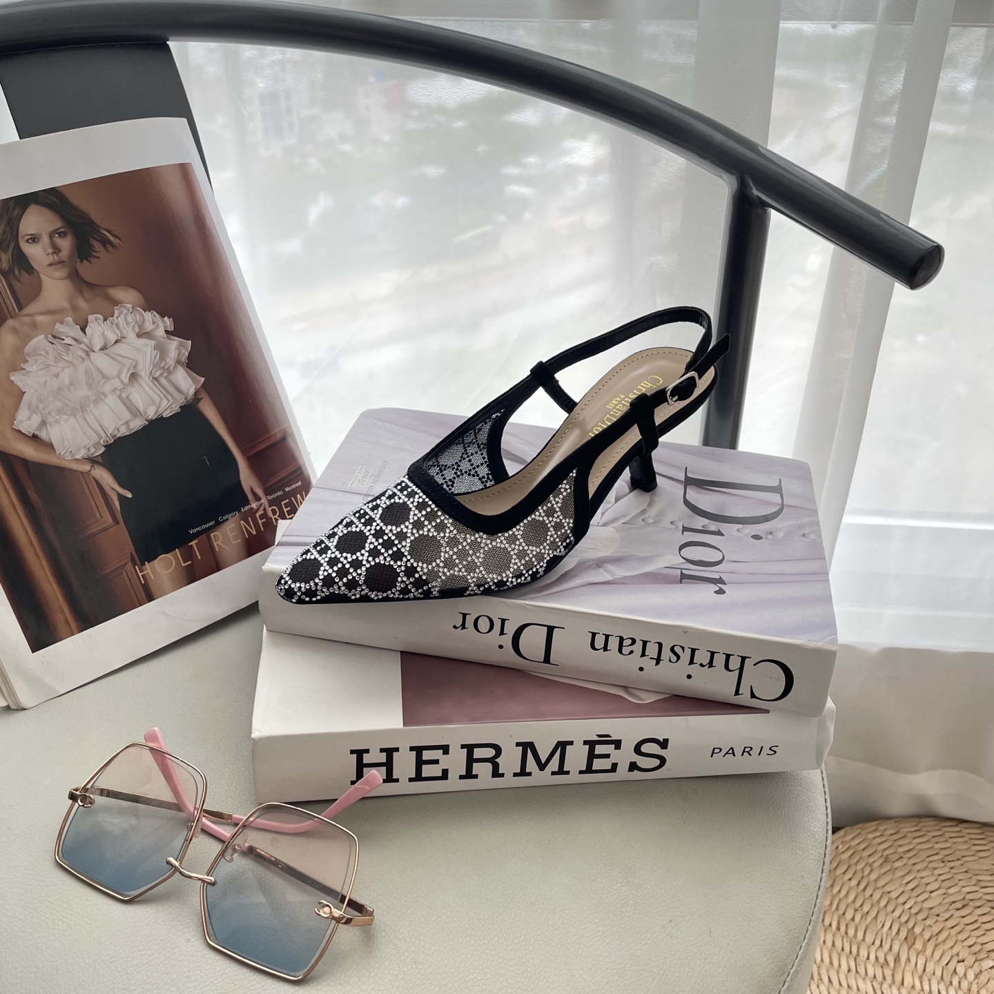 D style Mesh diamond pointed toe kitten heel sandals 6.5