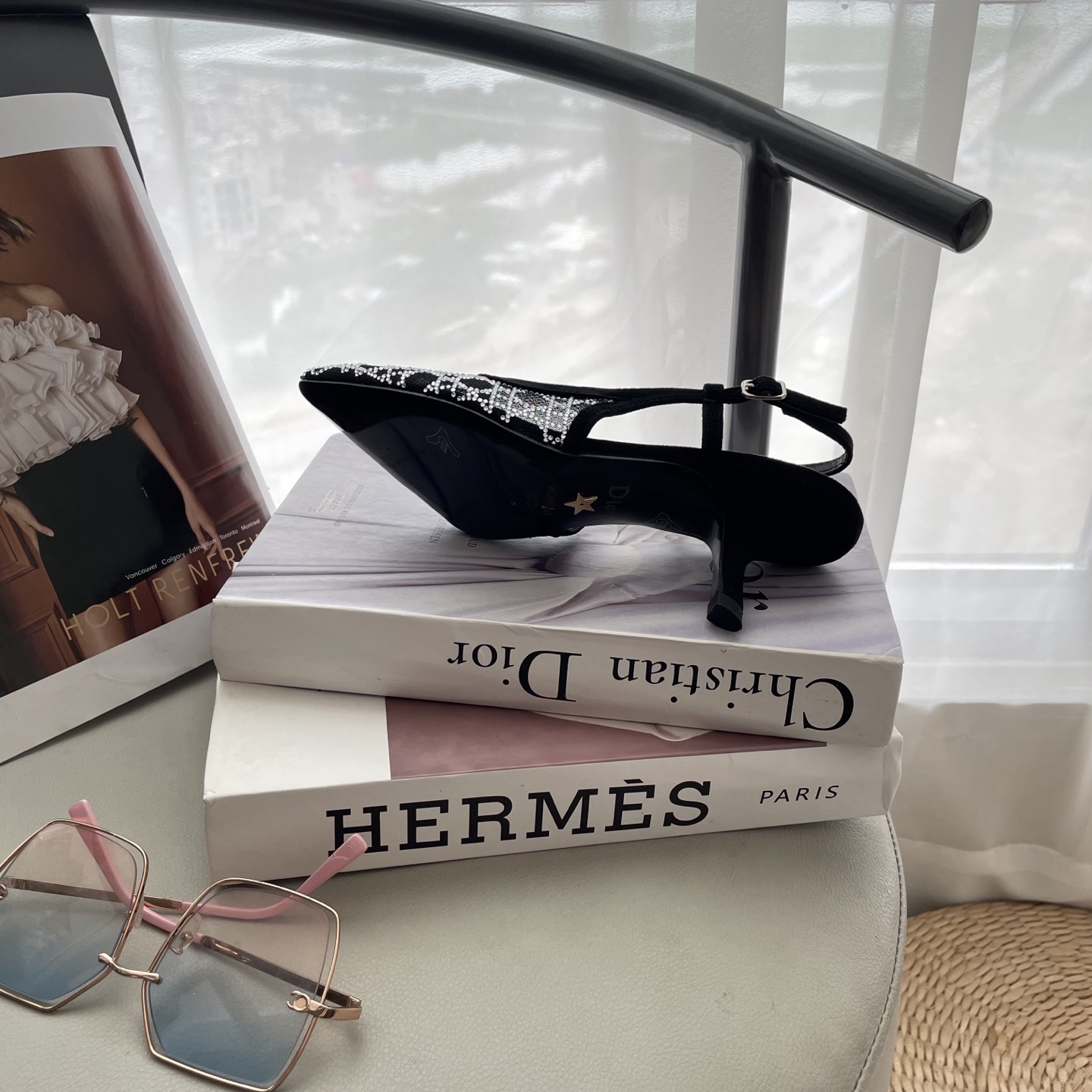 D style Mesh diamond pointed toe kitten heel sandals 6.5