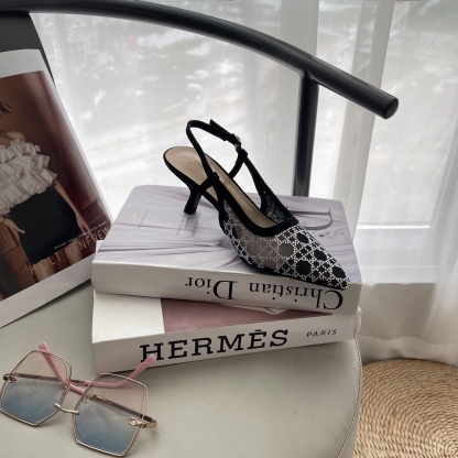 D style Mesh diamond pointed toe kitten heel sandals 6.5