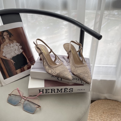 D style Mesh diamond pointed toe kitten heel sandals 6.5