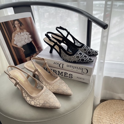 D style Mesh diamond pointed toe kitten heel sandals 6.5