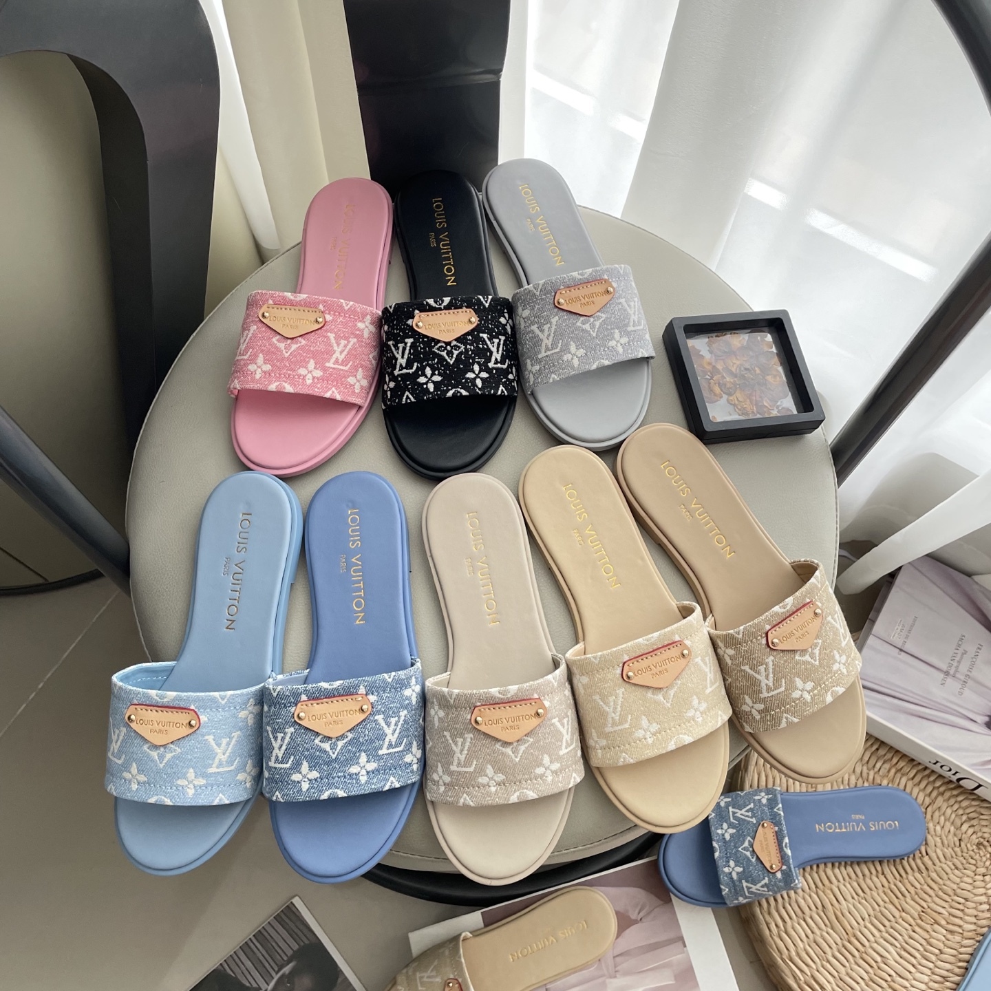 L style Denim Flat Slippers Casual Sandals