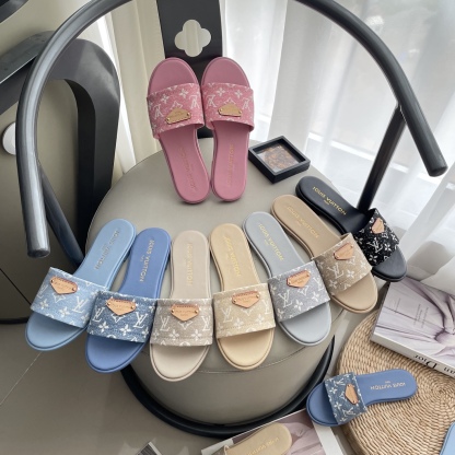 L style Denim Flat Slippers Casual Sandals