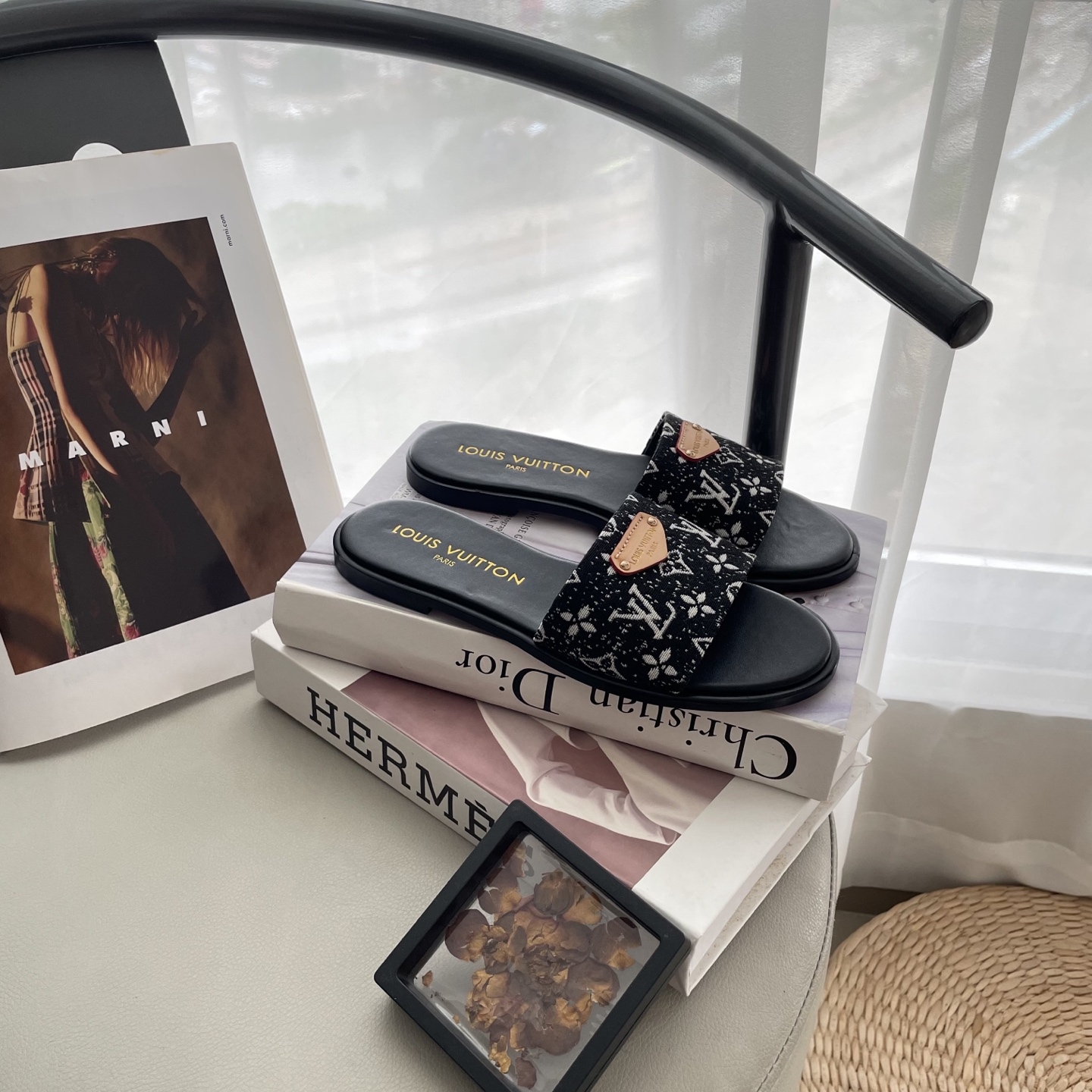 L style Denim Flat Slippers Casual Sandals