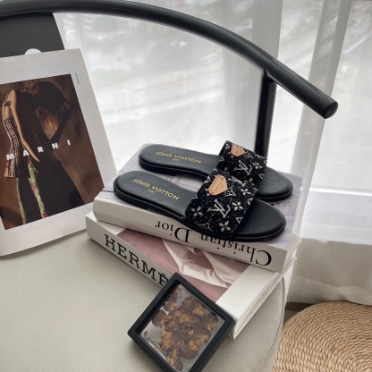 L style Denim Flat Slippers Casual Sandals