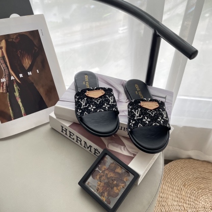 L style Denim Flat Slippers Casual Sandals