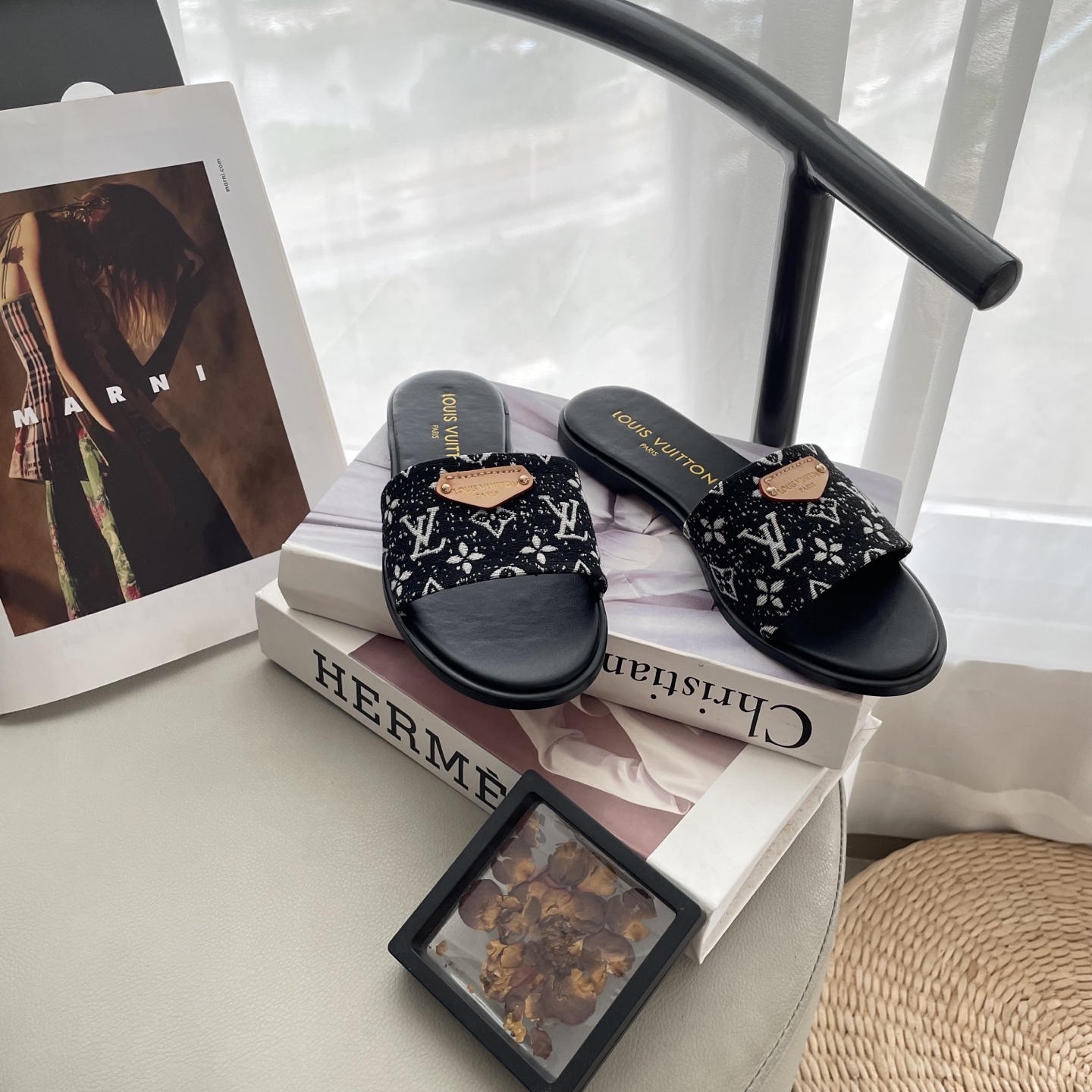 L style Denim Flat Slippers Casual Sandals