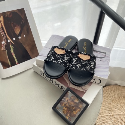 L style Denim Flat Slippers Casual Sandals
