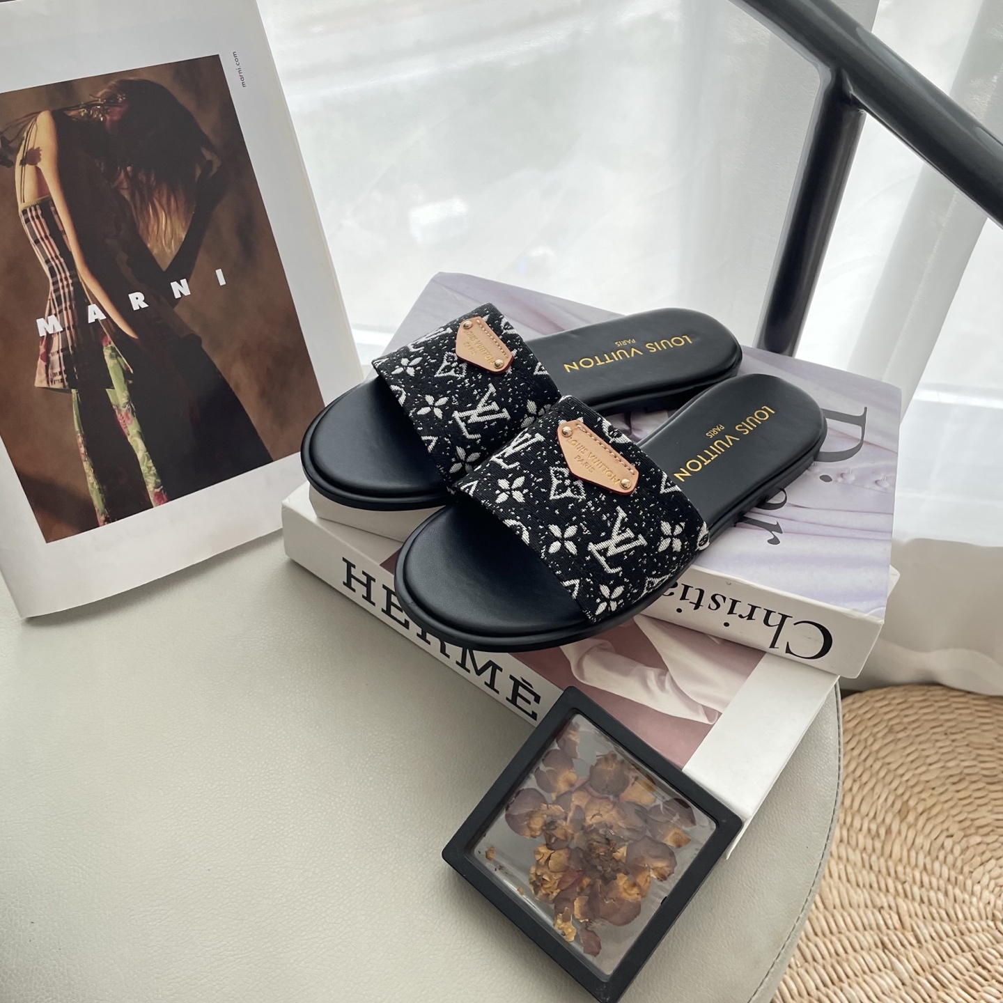 L style Denim Flat Slippers Casual Sandals