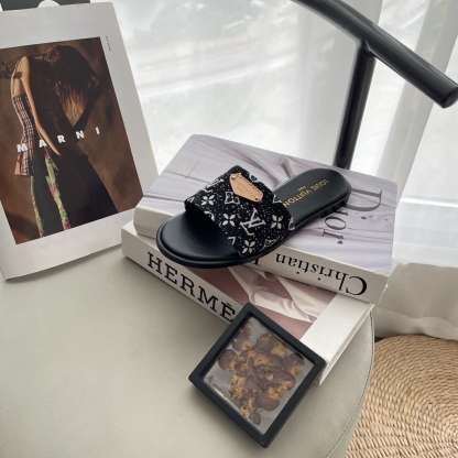 L style Denim Flat Slippers Casual Sandals