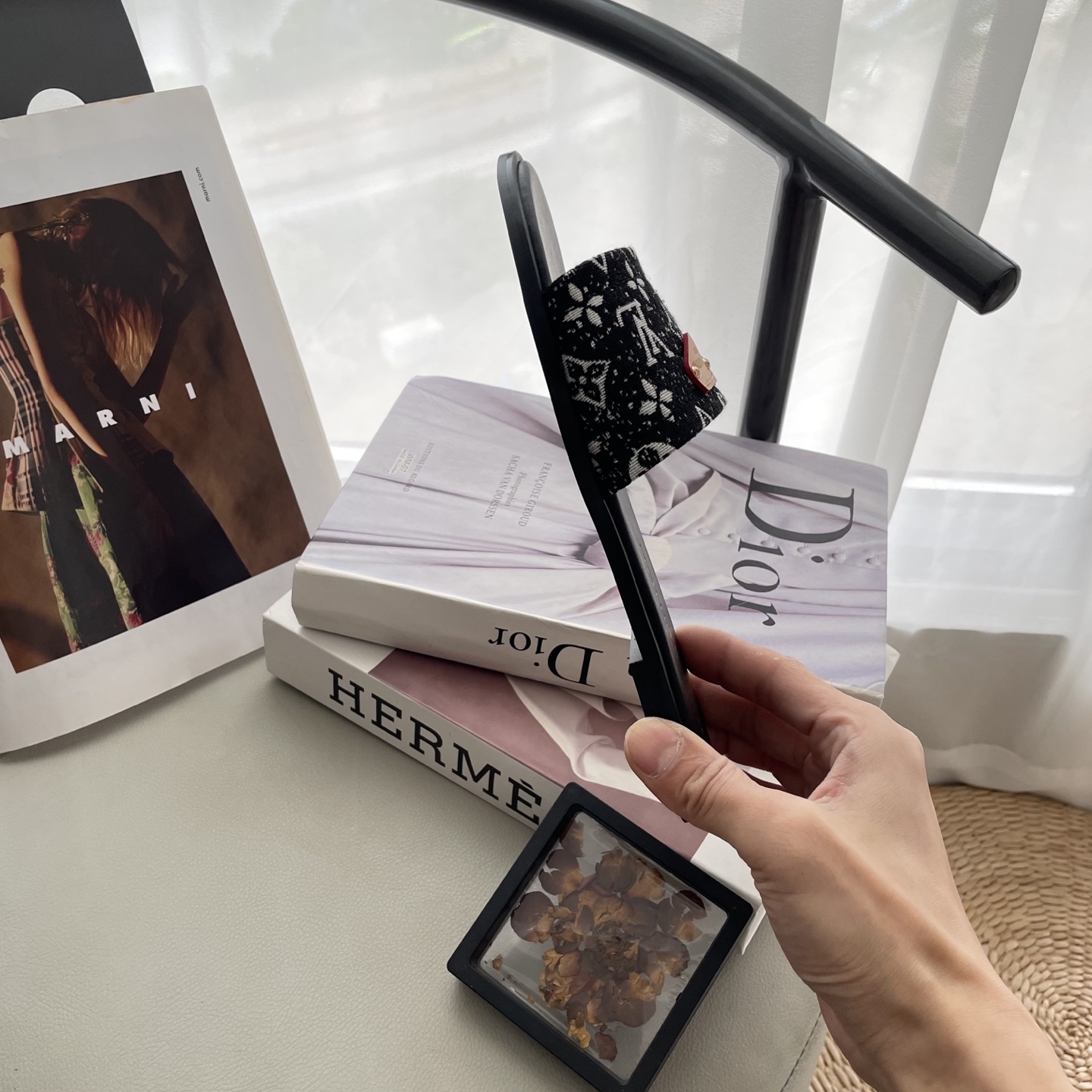 L style Denim Flat Slippers Casual Sandals