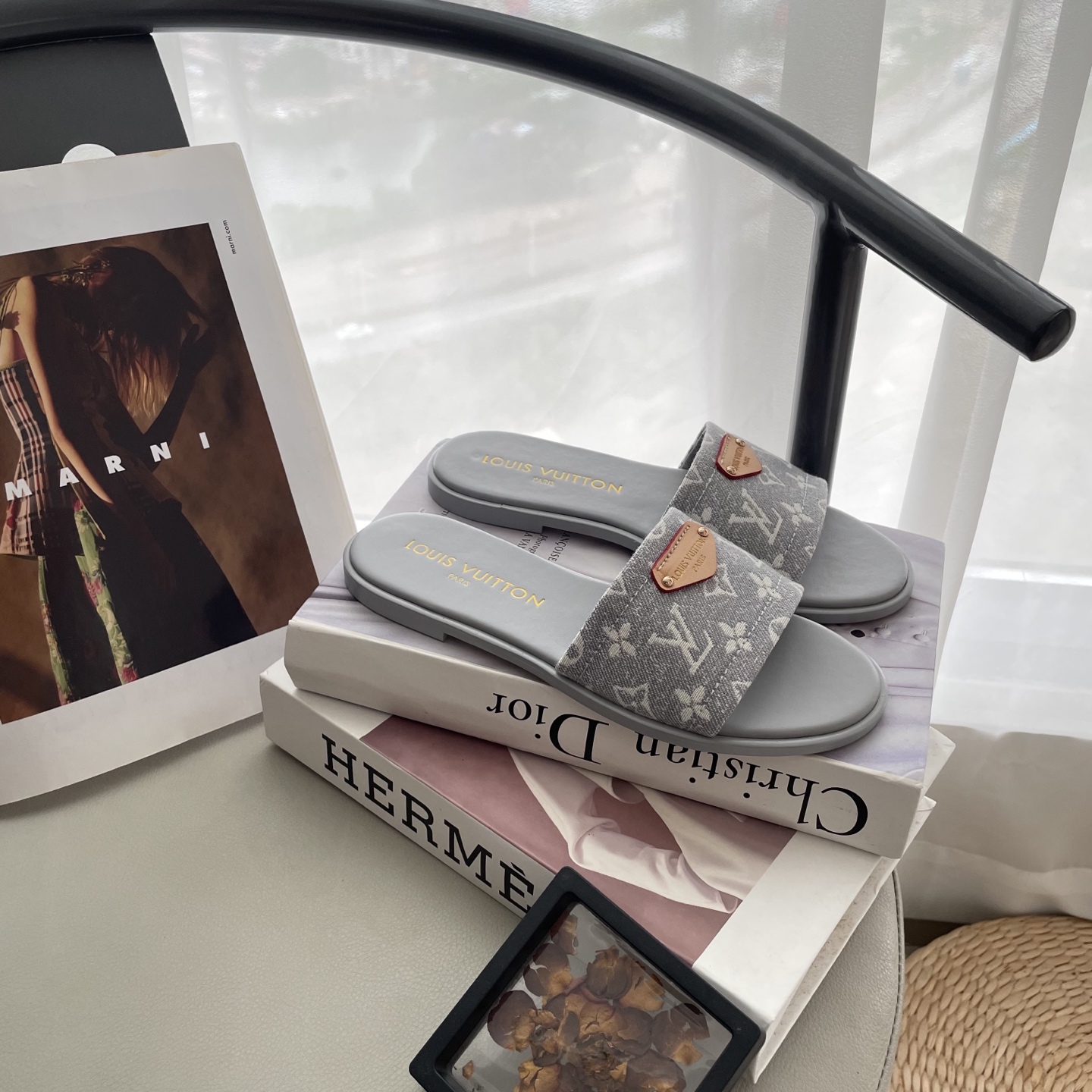 L style Denim Flat Slippers Casual Sandals