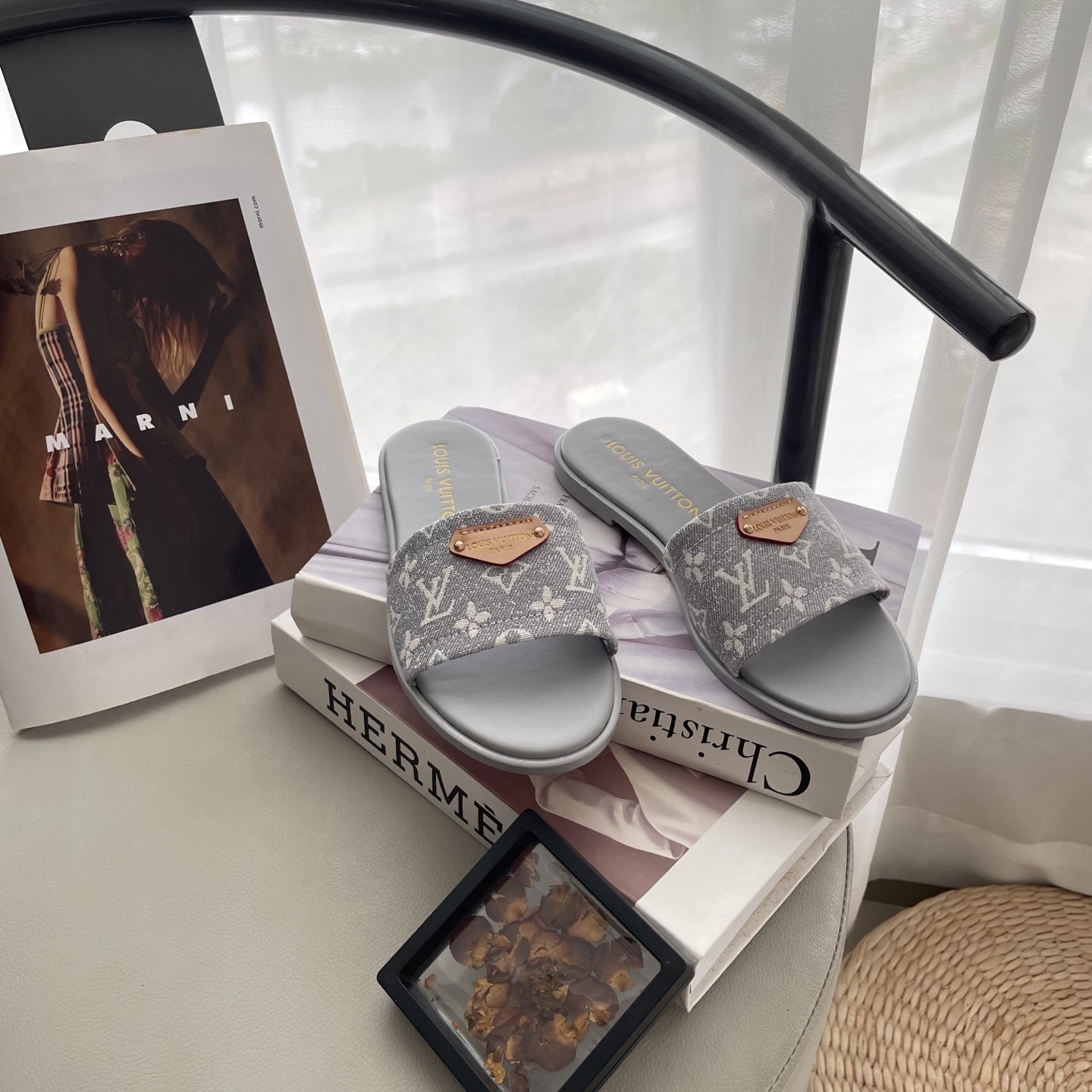 L style Denim Flat Slippers Casual Sandals