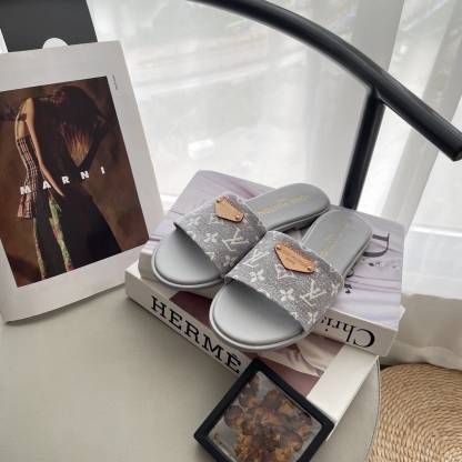 L style Denim Flat Slippers Casual Sandals