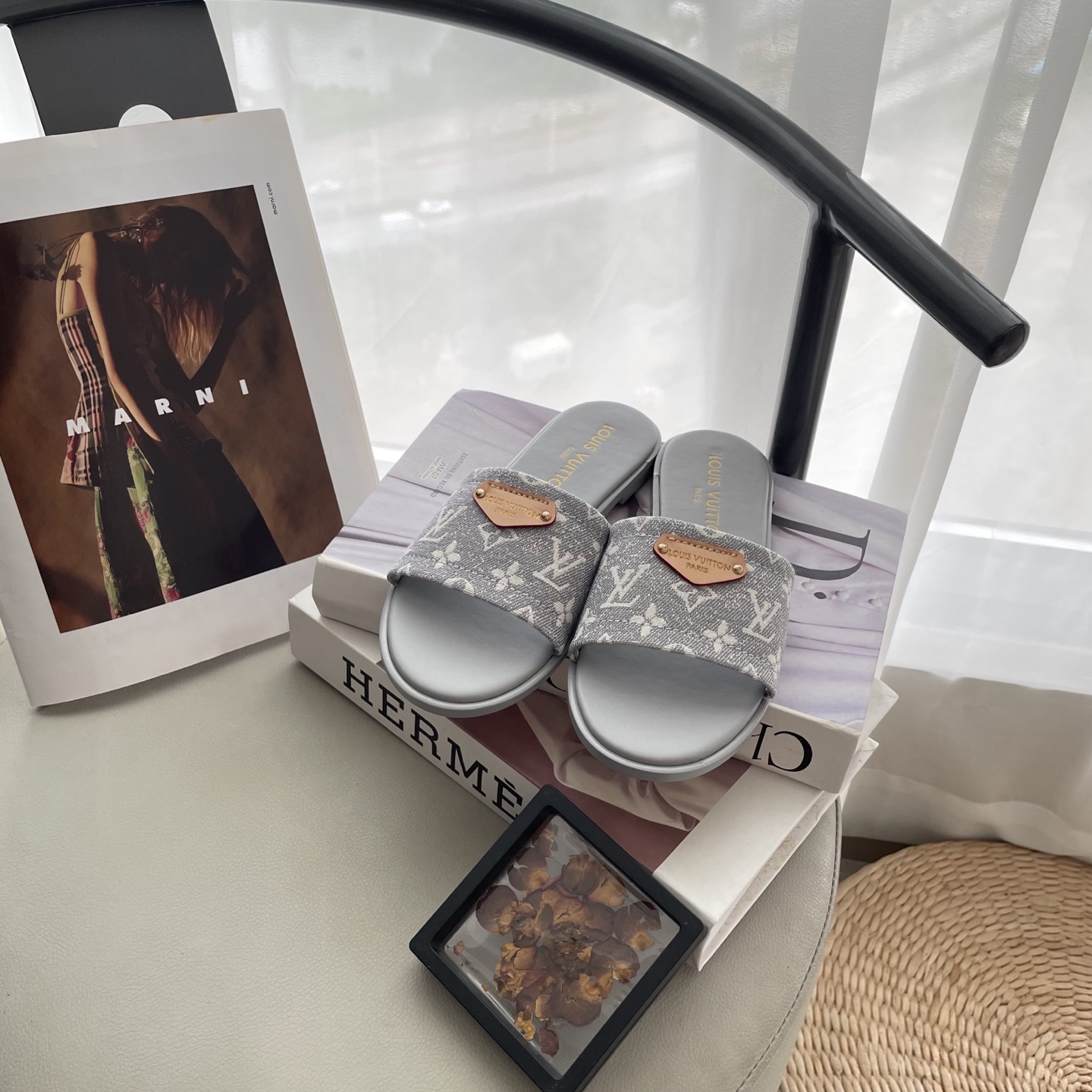 L style Denim Flat Slippers Casual Sandals