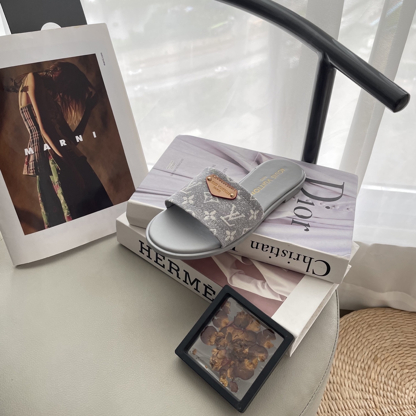 L style Denim Flat Slippers Casual Sandals