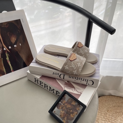 L style Denim Flat Slippers Casual Sandals