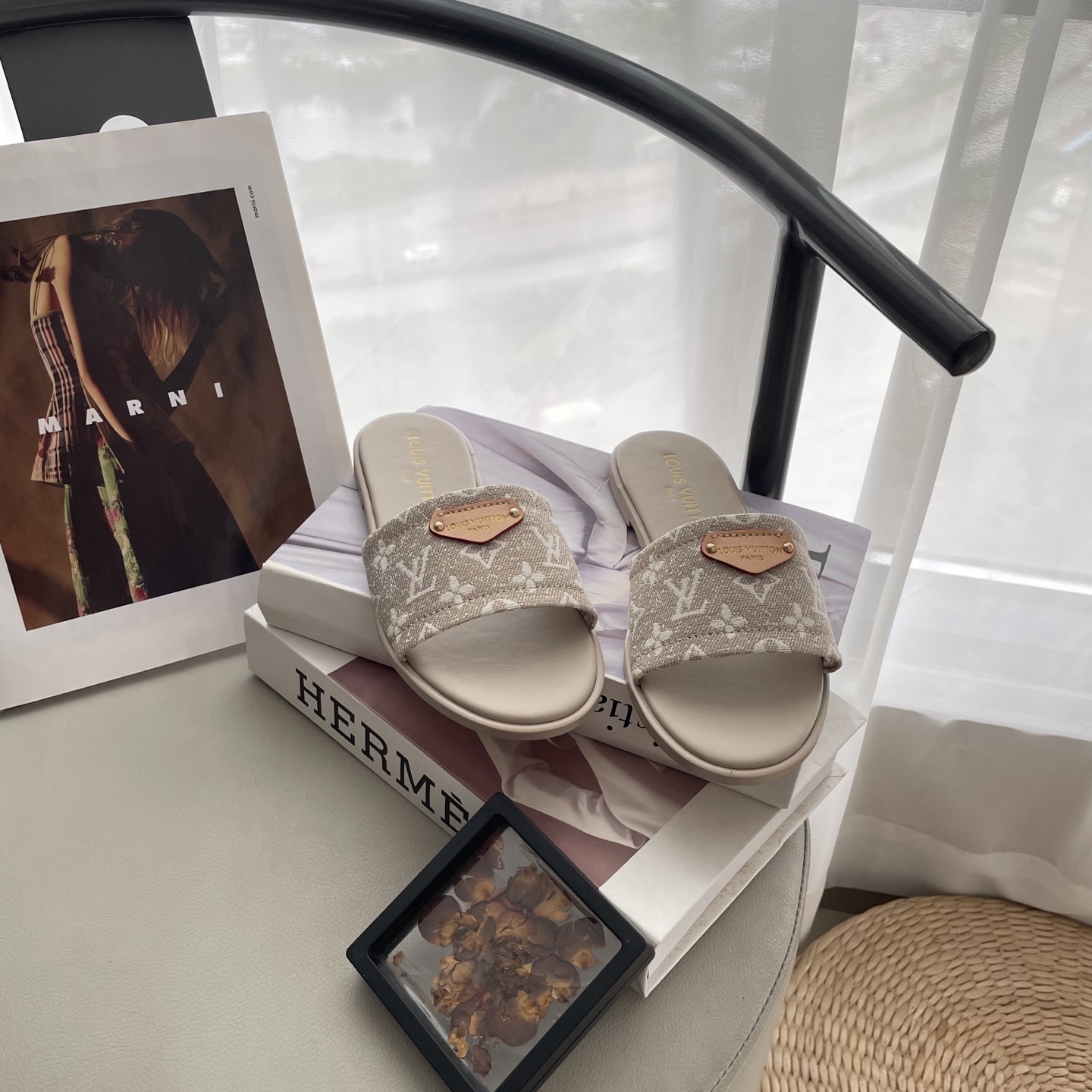 L style Denim Flat Slippers Casual Sandals