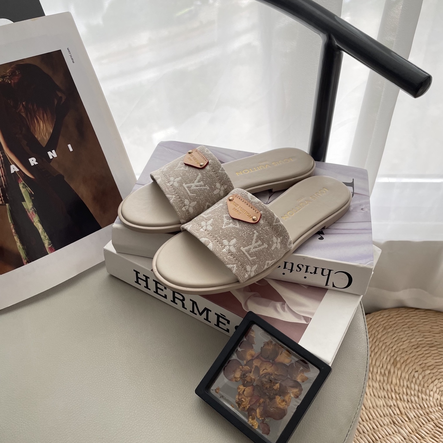 L style Denim Flat Slippers Casual Sandals