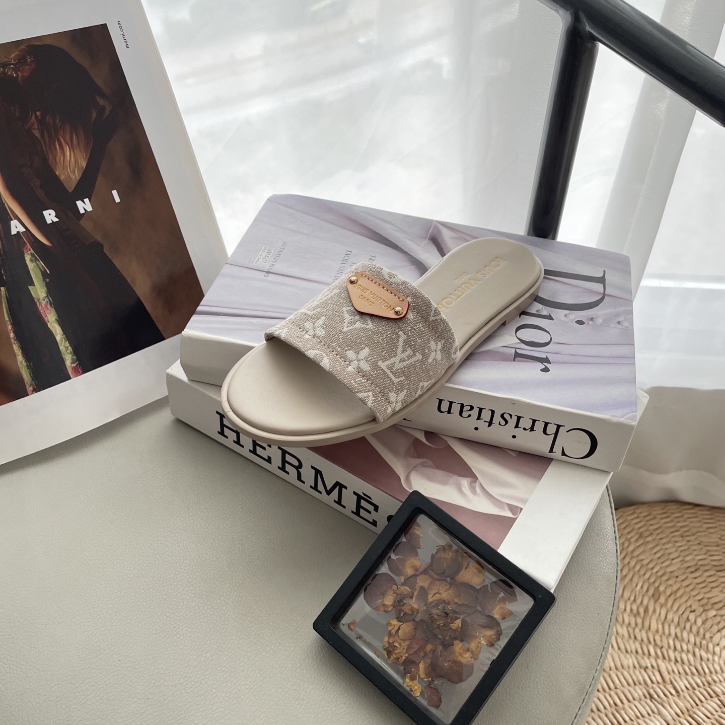 L style Denim Flat Slippers Casual Sandals