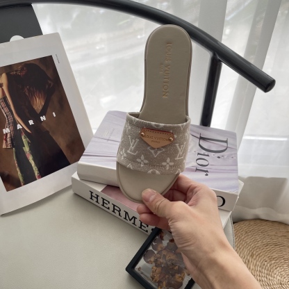 L style Denim Flat Slippers Casual Sandals