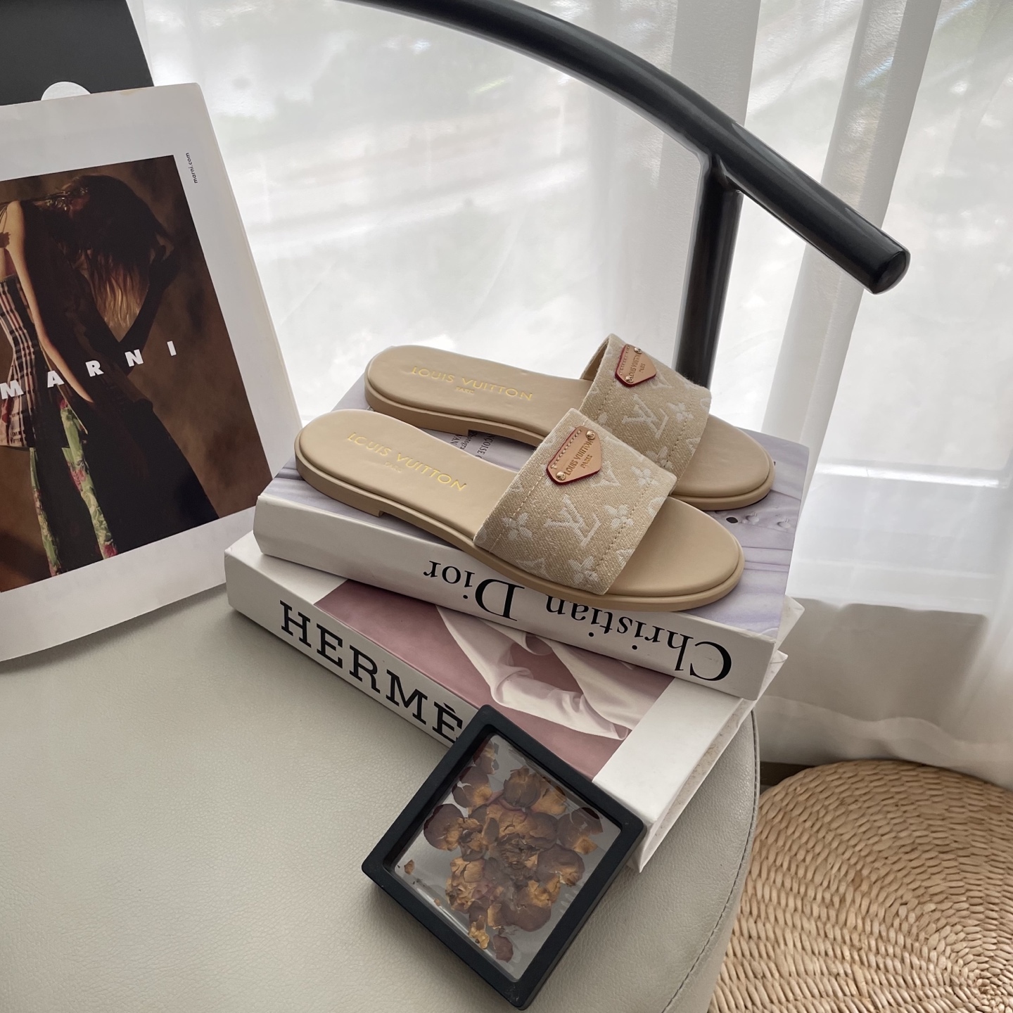 L style Denim Flat Slippers Casual Sandals