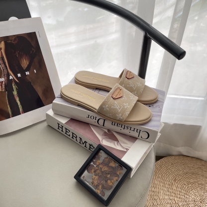 L style Denim Flat Slippers Casual Sandals