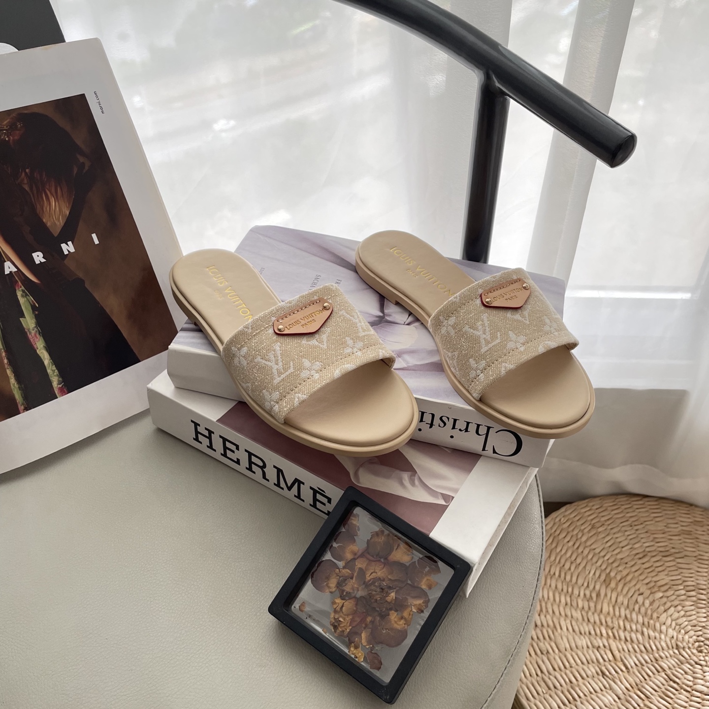 L style Denim Flat Slippers Casual Sandals