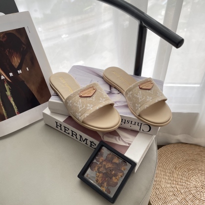 L style Denim Flat Slippers Casual Sandals